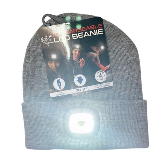 24/7 Life by 7-Eleven Rechargeable LED Beanie Hat USB Light 3 Modes Gray NWT - Picture 2 of 2